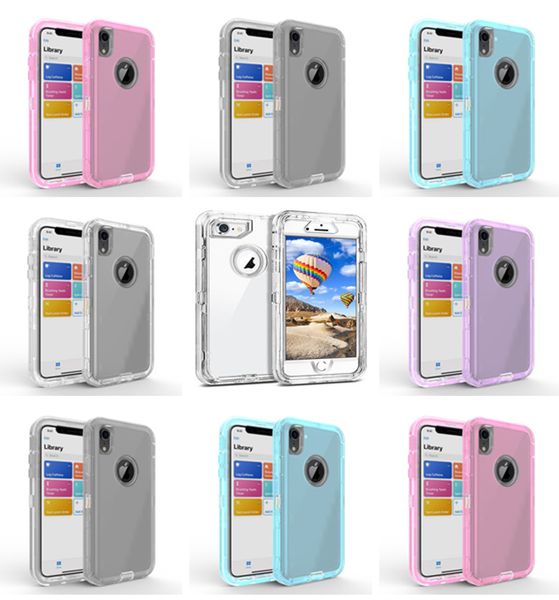 

for iphone 11 pro x/xs max xr 6 7 8 plus robot crashproof 3-in-1 military grade armor clear defender case ing