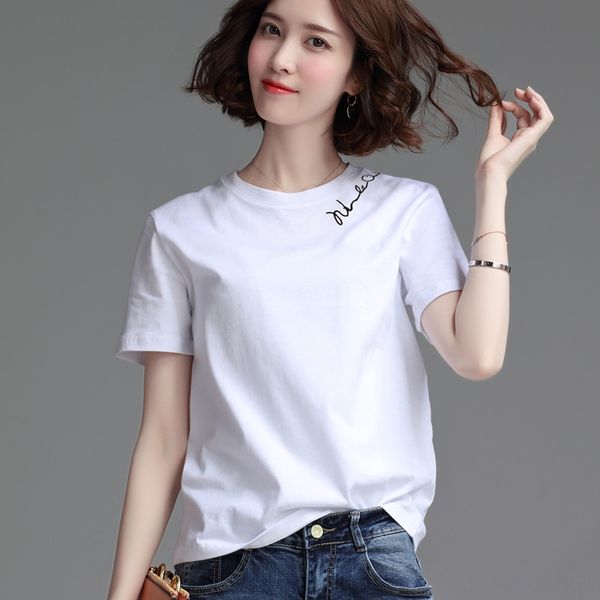 

white women's loose short sleeve ins chaoyang style short all-match pure cotton t-shirt cotton t-shirt t-shirt