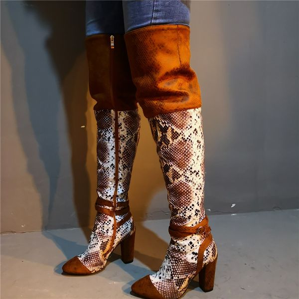 

doratasia brand design big size 35-47 snake print women shoes woman party high heels over the knee boots, Black