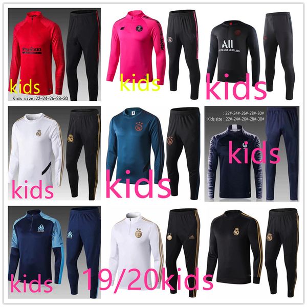 

top 19 20 real madrid ajax kids soccer tracksuit 2019 2020 mbappe hazard kids clothes boys training suit jogging chandal