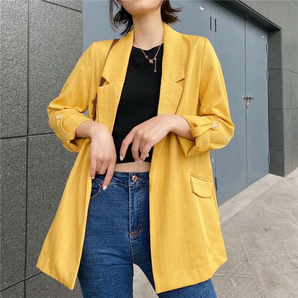 

women's suits & blazers chic striped long sleeve women blazer jacket office ladies pocket design casual streetwear female outwear coat, White;black
