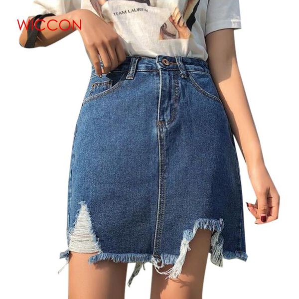 

vintage ripped short mini jeans skirts girls 2019 high waist hole tassel fashion summer women denim skirt plus size, Black