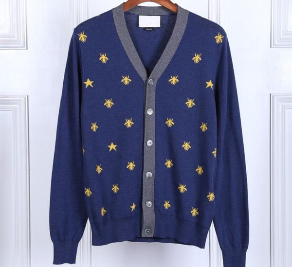 

sweater cardigan men male brand casual slim sweaters men bee embroidery v neck men's sweater new, White;black