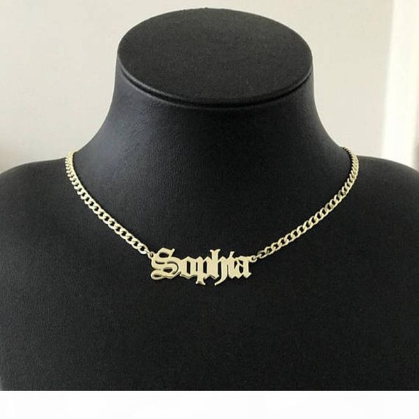 

gold silver curb chain choker custom name pendant necklace personalized jewelry christmas gift old english font long necklaces