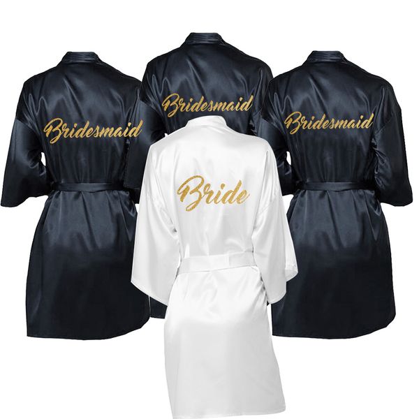 

wedding bride&squad robe silver print kimono satin pajamas robe bridesmaid sister custom robes, Black;red