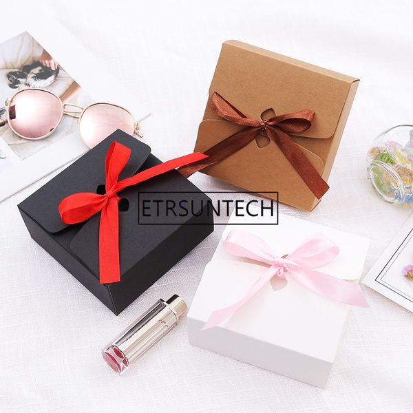 

1000pcs/lot vintage retro white/black/kraft paper box, diy wedding favor gift box, single cake box packaging with ribbon