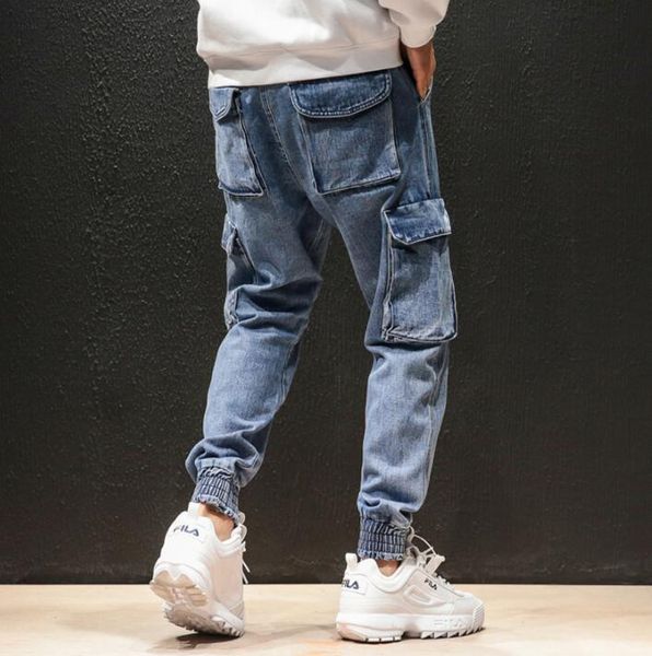 

personality trousers mens pants whitening distressed multi-pocket harem pant mens feet trousers pantalon homme street novelty, Black