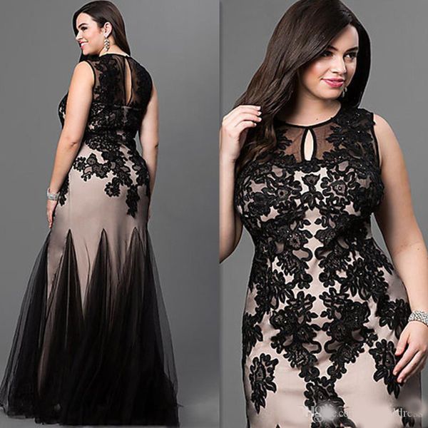 

plus size mermaid prom dresses jewel floor length black appliques beads long formal evening party gowns special occasion dress