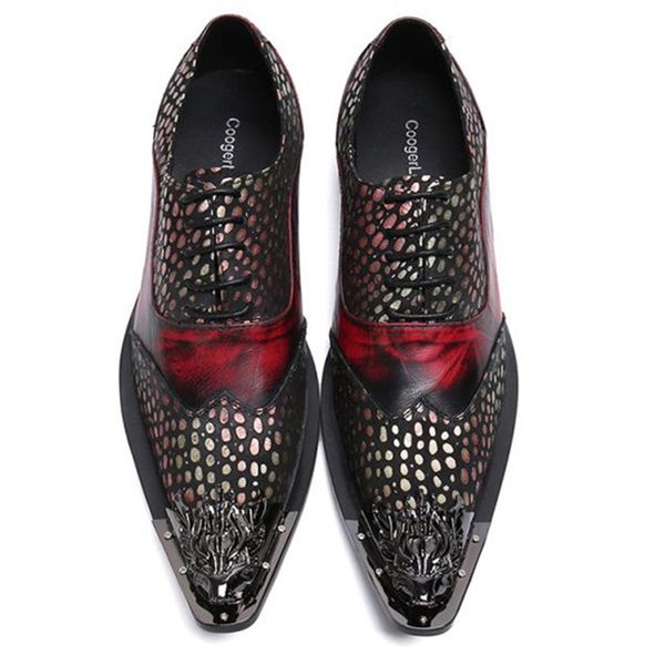 

vintage black red oxford mental pointed toe men dress shoes cow leather lace up stage gentlemen shoes