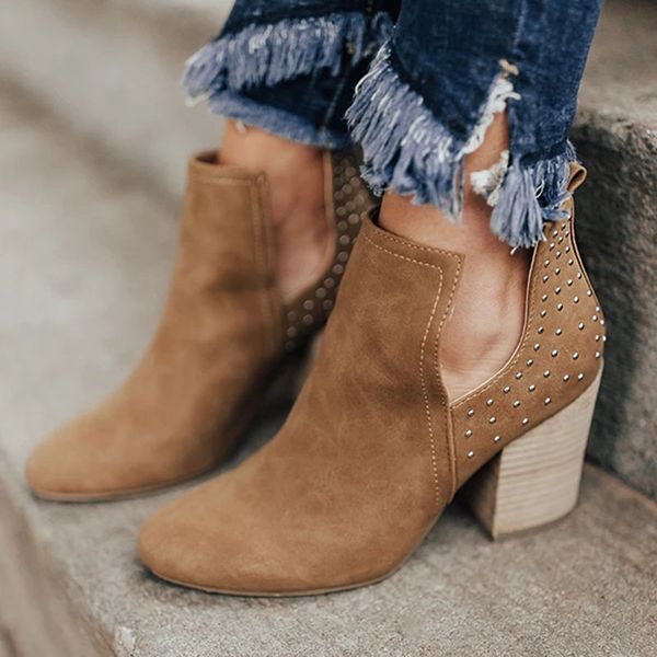 

lasperal new autumn women boots female square heel 2019 slip on women high heels shoes pointed toe casual ladies fashion shoes, Black