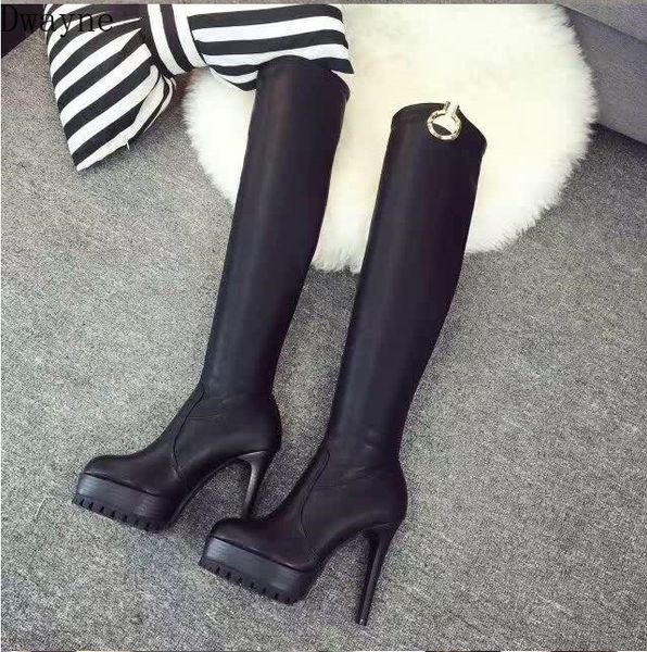 

winter thin heels long boots platform high heels models catwalk over-the-knee high tube boots fashion elegant women's, Black