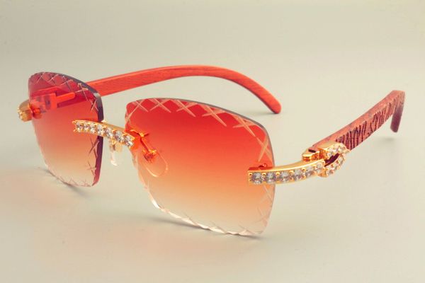 

wholesale- engraving lens 8300177 sunglasses fashion big diamond sunshade mirror natural wood carved mirror legs sunglasses, White;black