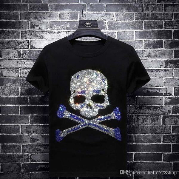 

mens конструктора rhinestone с коротким рукавом футболка с коротким рукавом top hip hop crew neck повседневный мужской s-7xl summer casual, White;black