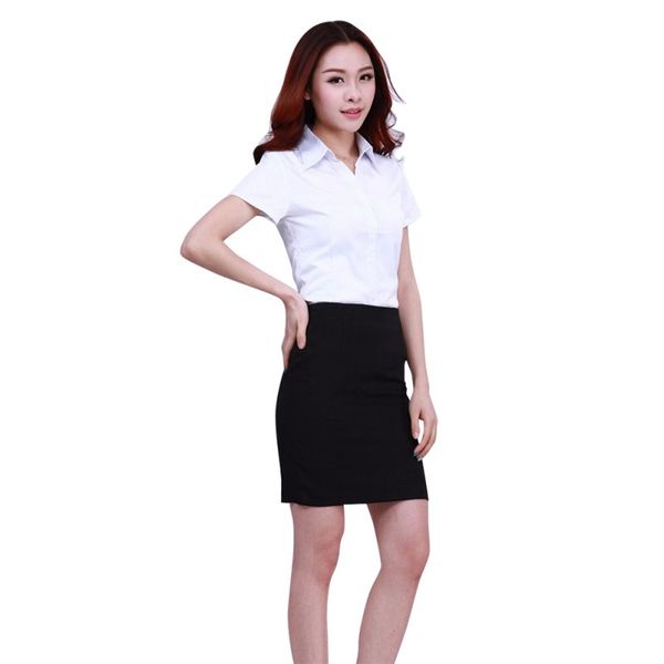 

2020 Women Lady Turn-down Lapel Collar Cool Short Sleeve Tops Formal Blouse Shirt, White