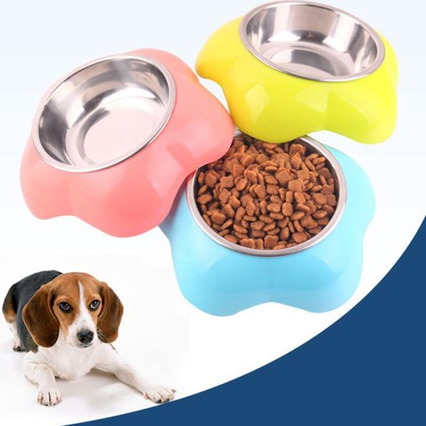 

new flower type good quality pet bowl dog cat two in one bowl with stainless steel cat and dog food bowl
