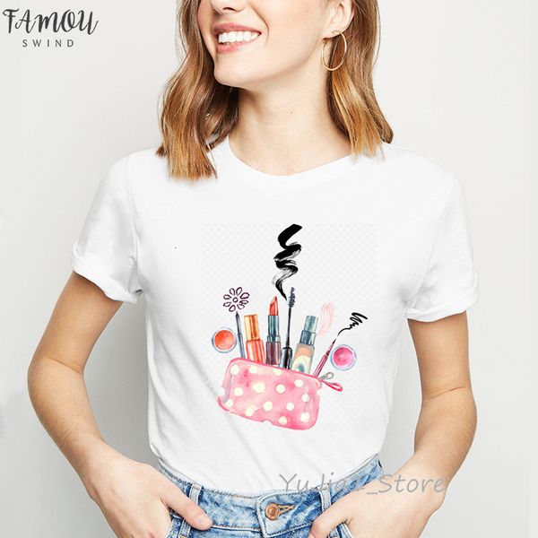 

lipstick lips t shirt graphic tees women make up is cap sleeve my art letter print t shirt camiseta mujer vogue tshirt, White