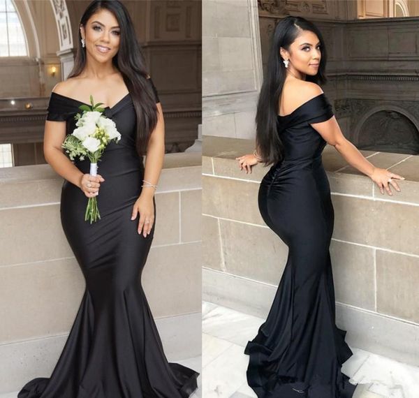 

black mermaid long bridesmaid dresses 2019 plus size off shoulder floor length garden maid of honor wedding party guest gown, White;pink