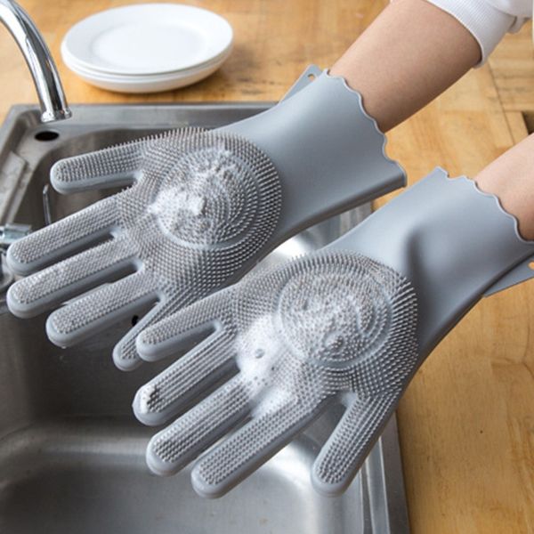 

reusable silicon dish scrubber rubber cleaning gloves food grade cleaning sponge dishwashing brushs magic silicone gloves other housekeeping