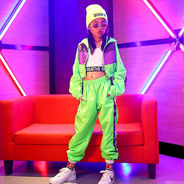 Wholeslae-Bambini Hip Hop Abbigliamento da ballo Ragazze Jazz Moderni Costumi di danza Fluorescenza Abbigliamento Abiti Bambini Costumi di scena Abiti DQS2135