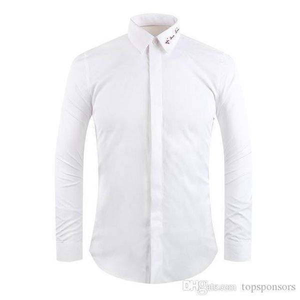 

2018 мужская повседневная рубашка slim fit классический фирменный дизайн воротник вышивка рубашка новый camisa masculina сорочка homme рубаш, White;black