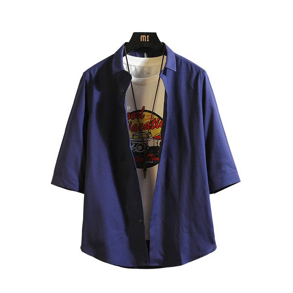 

tfetters summer 2019 men shirt casual half sleeve solid shirt men turn-down collar cotton plus size -5xl, White;black