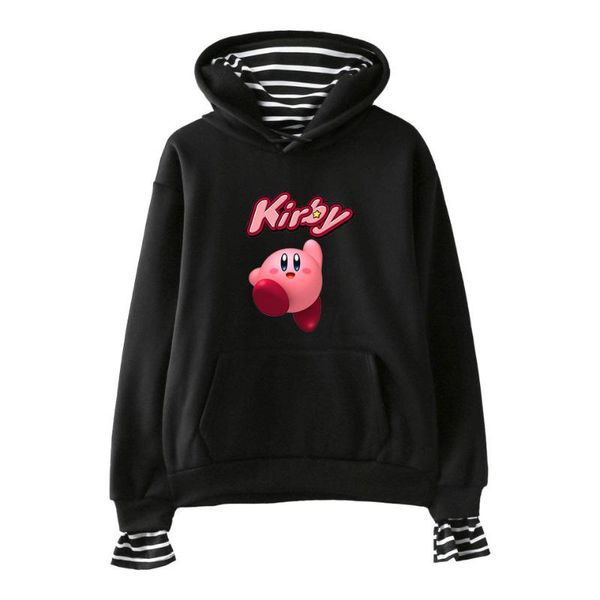 

симпатичные аниме кирби крупногабаритные толстовка женщины мужчины полосатый лоскутная поддельные из двух частей с капюшоном толстовка haraj, Black