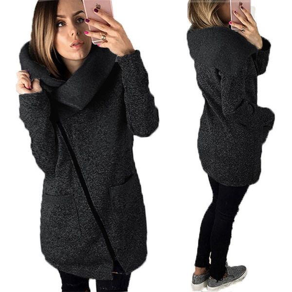 

fashion plus size women hoodies sweatshirts in winter casual cardigan sweatshirt loose with solid long sleeve zipper warm woman clothes, Black