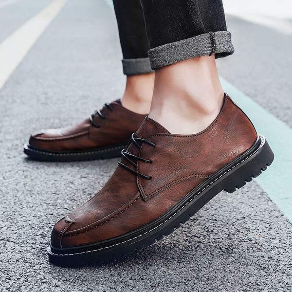 

qwedf 2019 new fashion derby shoes leather men's british wind casual shoes large size man brogue f3-07, Black