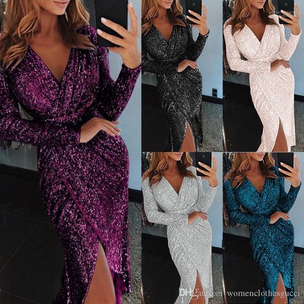 

bodycon dress female club party dresses fashion solid color sequins dresses designer v neck slim, White;black