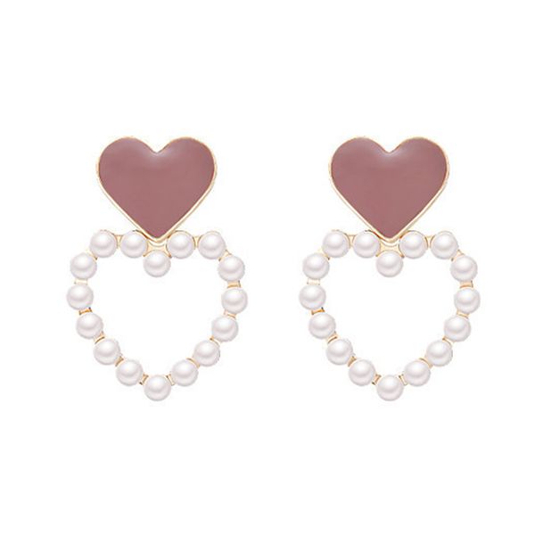 

women ladies earrings silver korea hollow design love pearl earrings sweet heart stud for party travel wedding, Golden;silver