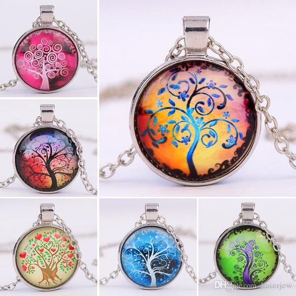 

living tree of life necklaces beautifully alloy vintage glass cabochon bronze chain pendant necklace accessary nice women men jewelry, Silver