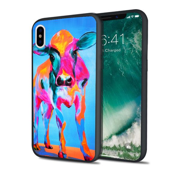 

capa luxury colorful cow painting phone case for iphone 11 pro xs max xr 8 7 6s plus 5s se 5 case black soft silicone tpu cover.
