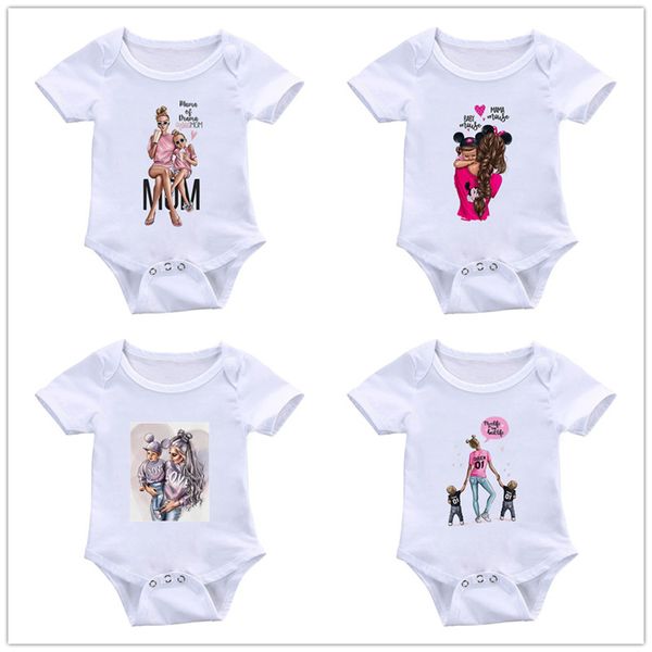

2019 summer infant romper mom and daughter print boys girls jumpsuits onesies baby clothes mother's day present, White