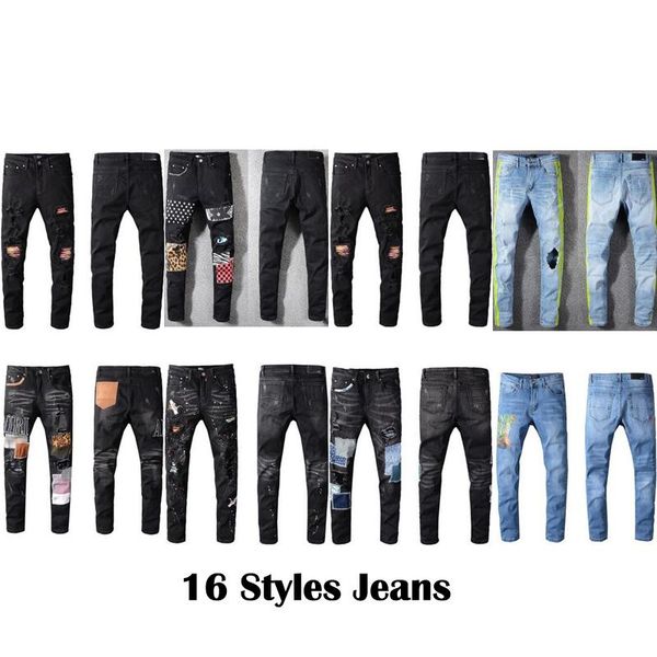 

16 стили новые моды ar черные джинсы дизайнер весна осень брюки мужчины женщин street wear мужские джинсы байкер популярные брюки hiphop pun, Blue