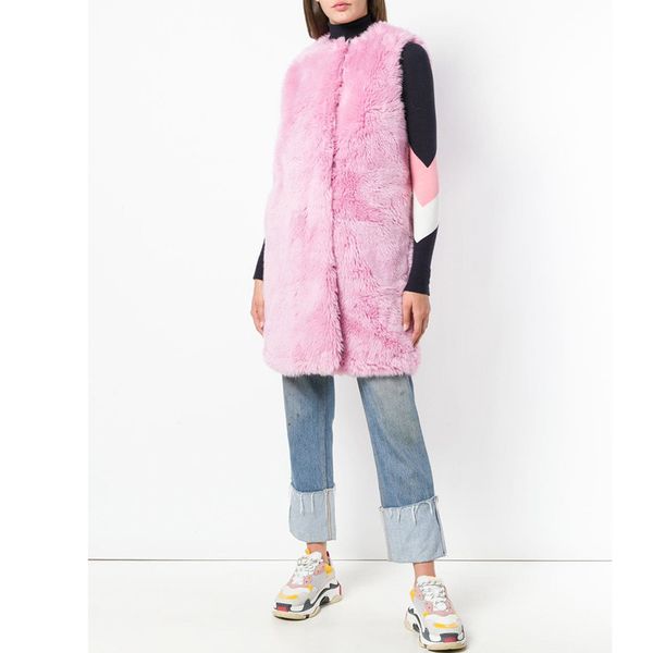 

cp fuax wool fur long vest women fashion o neck artificial fur coat women casual covered button vest female ladies cp91, Black