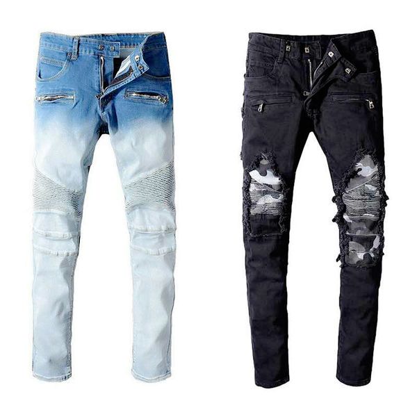 

brand denim jeans new fashion mens simple summer lightweight jeans mens large size fashion casual solid classic designer, Blue