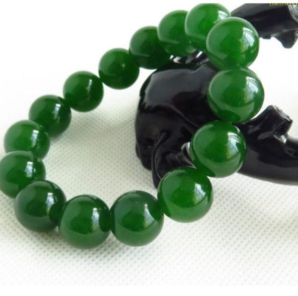 

other bracelets jewelry 100% natural green beads jade bangle bracelet handmade 12mm bead, Golden;silver