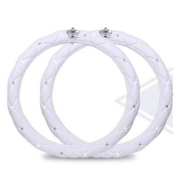 

universal 38cm car steering wheel cover case crystal diamond pu white leather