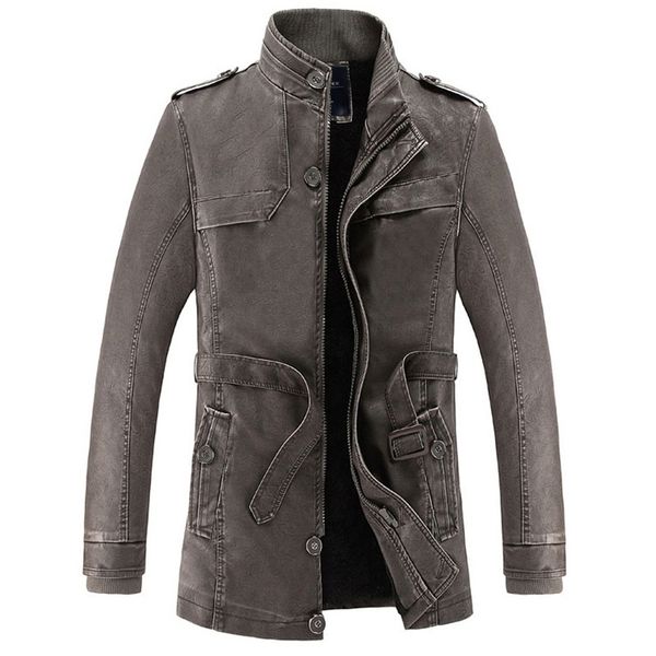 

winter new men long leather jacket men coat british style casual businessmen male long windproof warm leather outwear parkas, Black