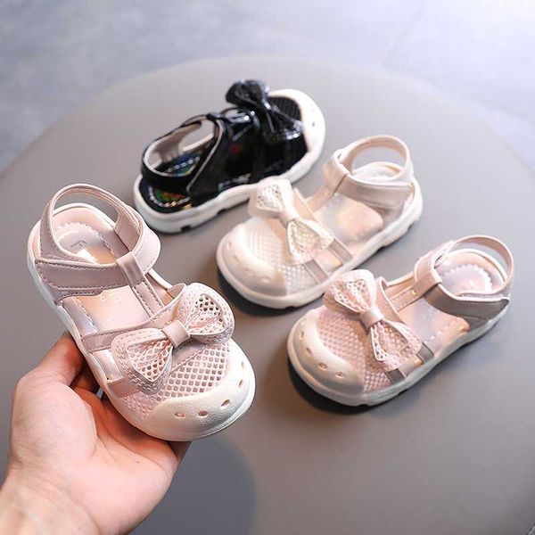 

2020 summer girls sandals mesh bowknot t strap shoes as0316, Black;red