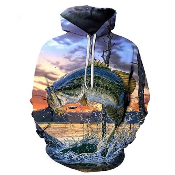 

3d tropical fish funny hoodies for fishinger fisherman men women long sleeve hoody sweatshirts hooded streetwear hip hop jackets, Black