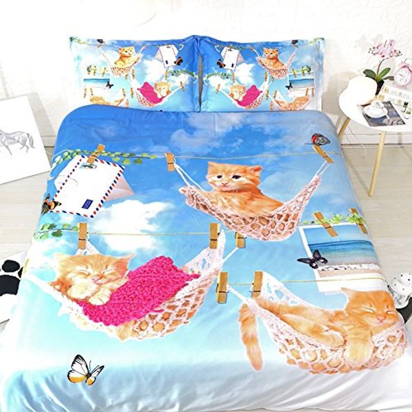 Girls Cat Bedding Sets Twin Sky Blue Duvet Cover King Bedspreads