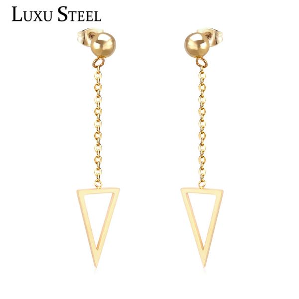 

luxusteel геометрия треугольник кисточкой цепи серьги из нержавеющей стали золотой цвет push back серьги мода ювелирные изделия brinco подар, Silver