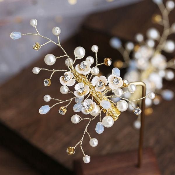 

hair clip bride's head flower hairgrip bridal jewelry beautiful hairpin beads wire wedding show woemen girls hair jewelry, Golden;white