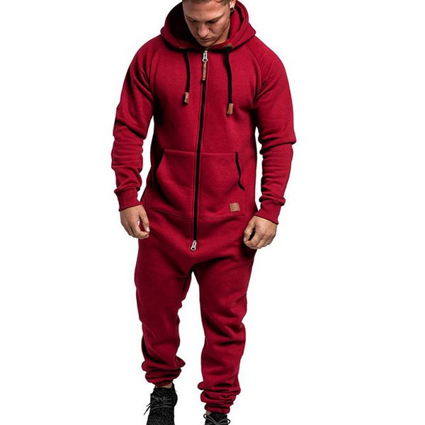 

2020 men one piece overalls set solid autumn winter fleece zipper jumpsuit sets fashion streetwear men pajama playsuit hoodie, Black