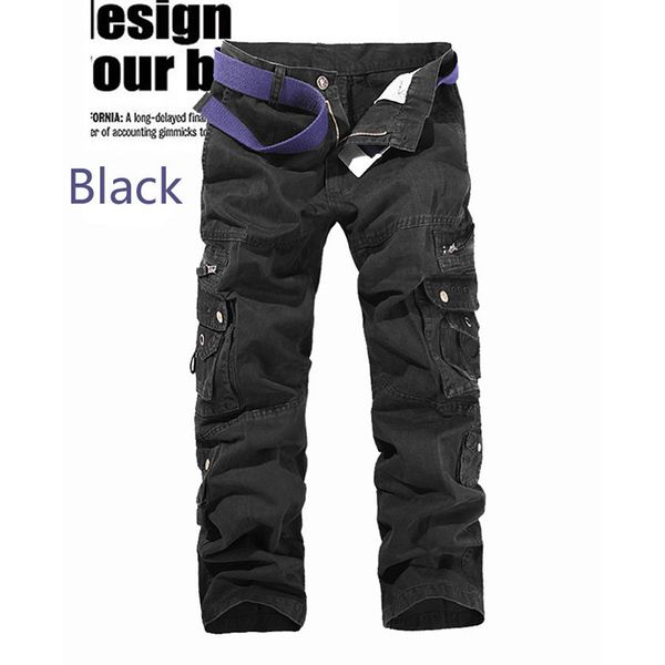 

mens designer loose large size multi-pocket overalls pure cotton, Black