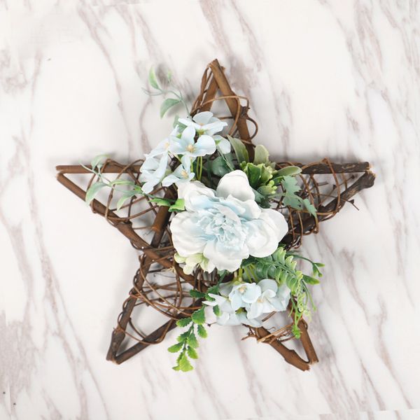 

artificial camellia home decoration wall hanging flower wood pentagram pendant wall door wreaths party decors 2020