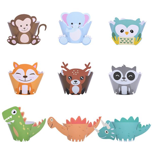 

12pcs/lot jungle animal cupcake wrappers cup cake paper jungle theme birthday party cake decorating baby shower supplies