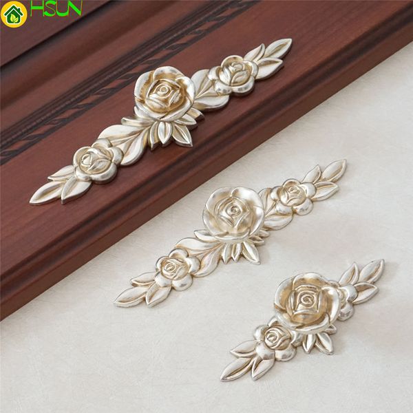 2019 Rose Flower Dresser Pulls Handle Antique Silver Cabinet Knobs