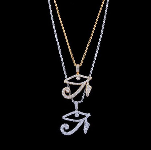 

14k gold iced out the eyes of horus pendant necklace mens gifts hip hop micro pave cubic zirconia simulated diamonds necklace, Silver